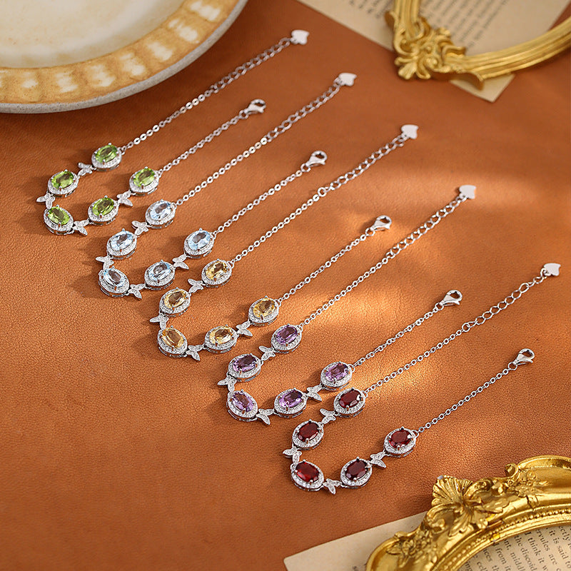 S925 Sterling Silver Inlaid Natural Crystal Butterfly Bracelet