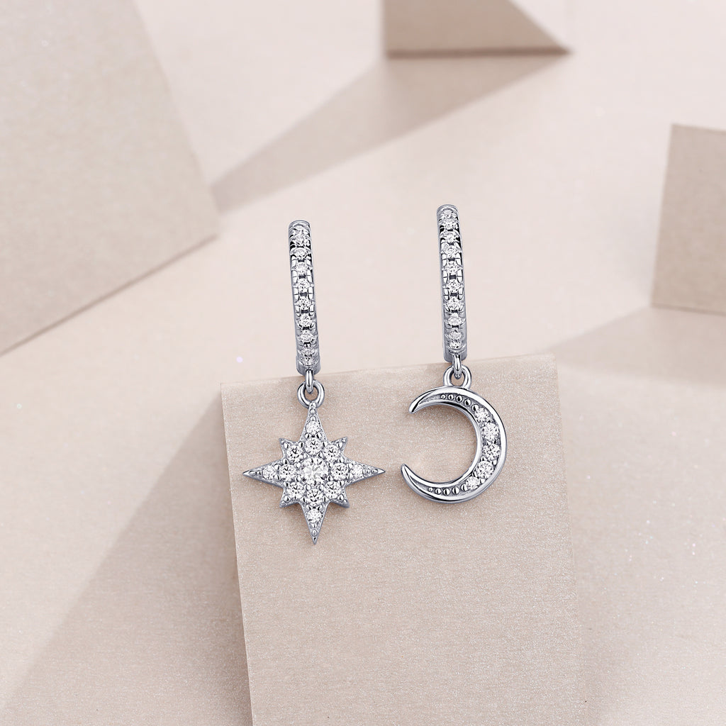 Star And Moon Interdependent - Fashionable Earrings