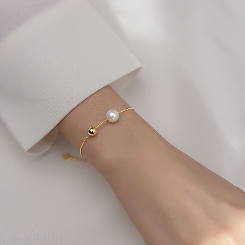 S925 Silver Shell Pearls Synthetic Pearl Simplicity Bracelet For Women