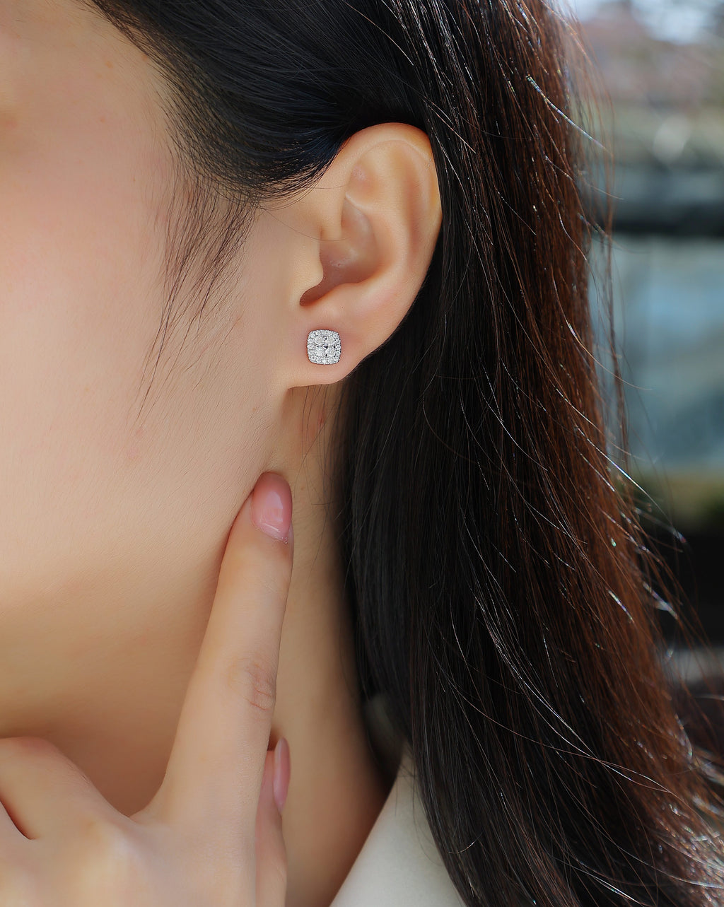 Fog Sea - S925 Sterling Silver And Platinum-plated Stud Earrings