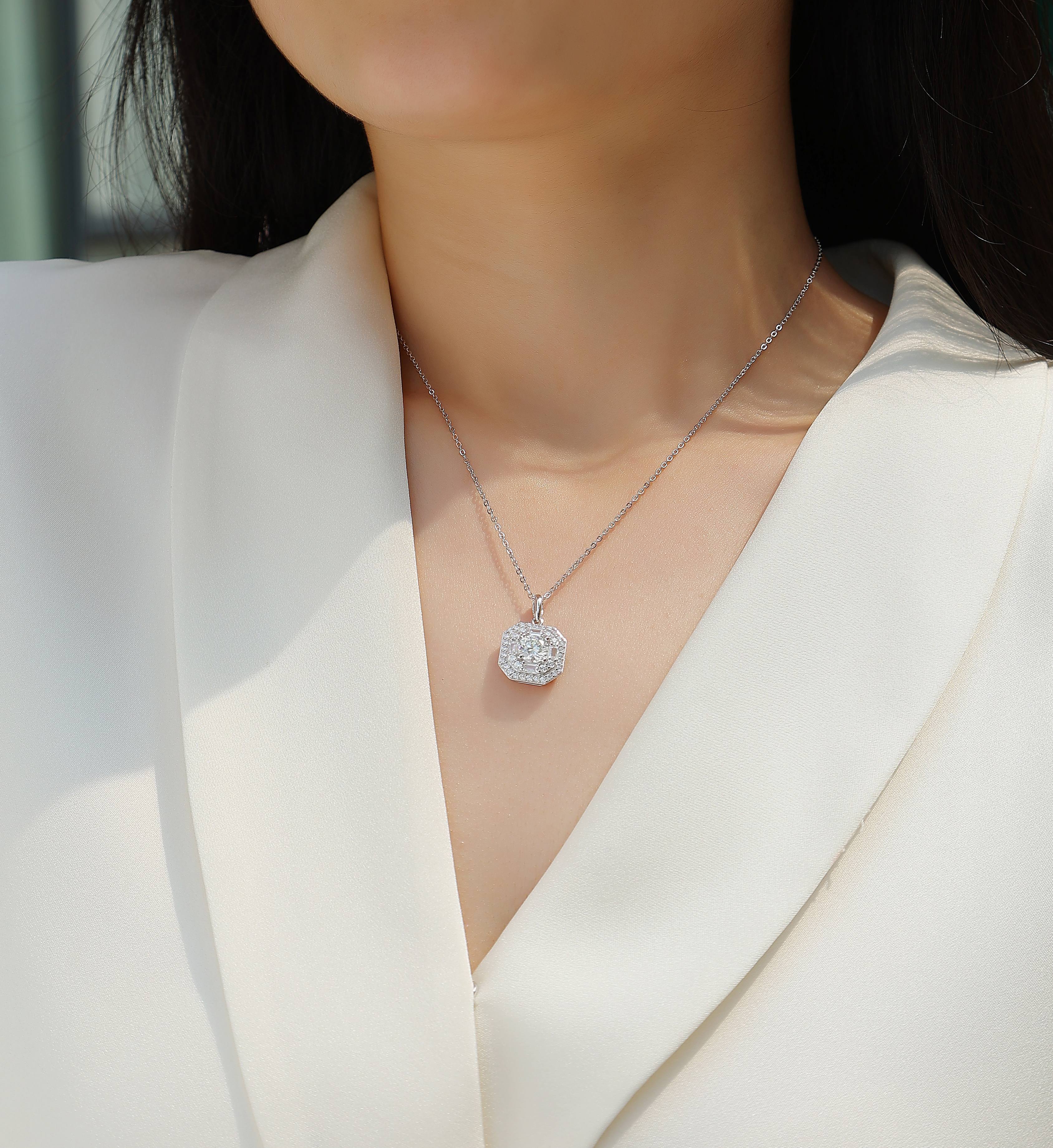 Moissan Diamond S925 Sterling Silver And Platinum-plated Pendant