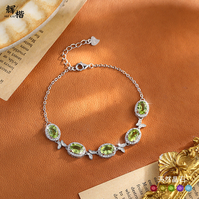S925 Sterling Silver Inlaid Natural Crystal Butterfly Bracelet