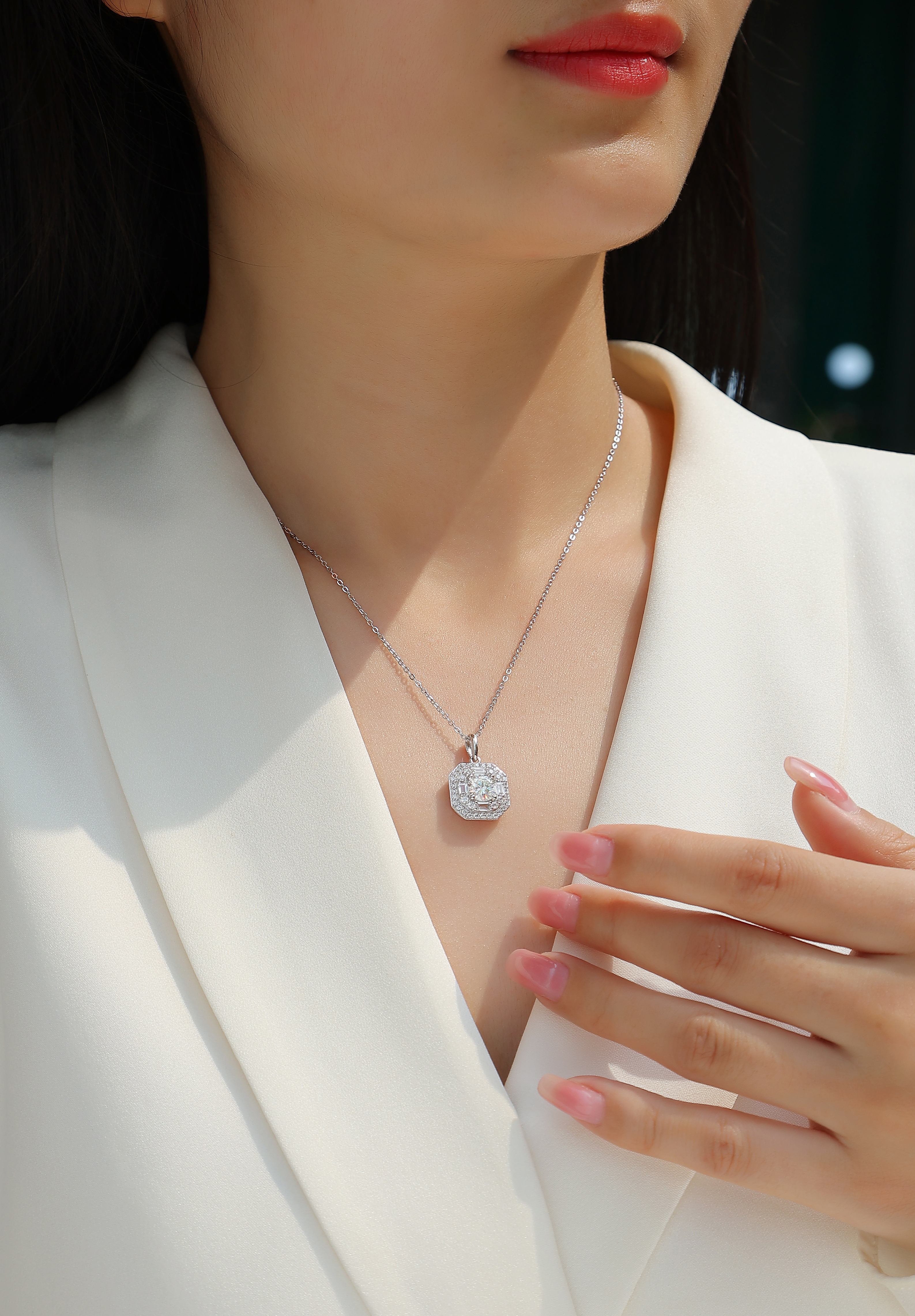 Moissan Diamond S925 Sterling Silver And Platinum-plated Pendant